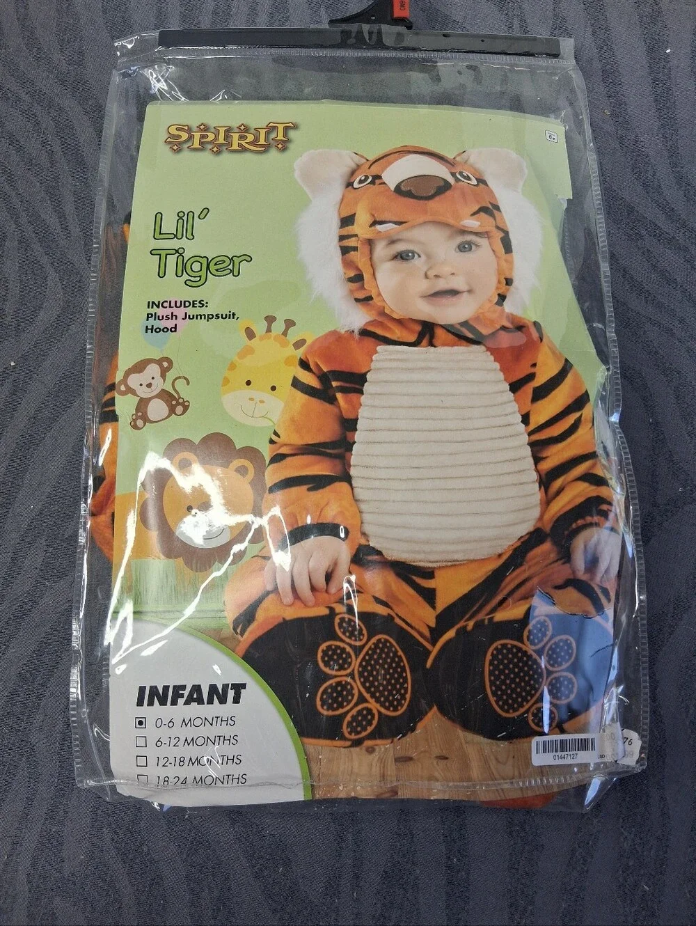 Spirit Infant Tiger Plush Jumpsuit Costume - Orange, Black & Cream - Picture 1 of 15
